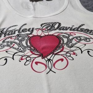 Harley-Davidson White Bling Tank Top with Pink and Black Heart Design,Womens!